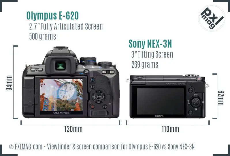 Olympus E-620 vs Sony NEX-3N Screen and Viewfinder comparison