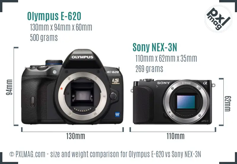 Olympus E-620 vs Sony NEX-3N size comparison