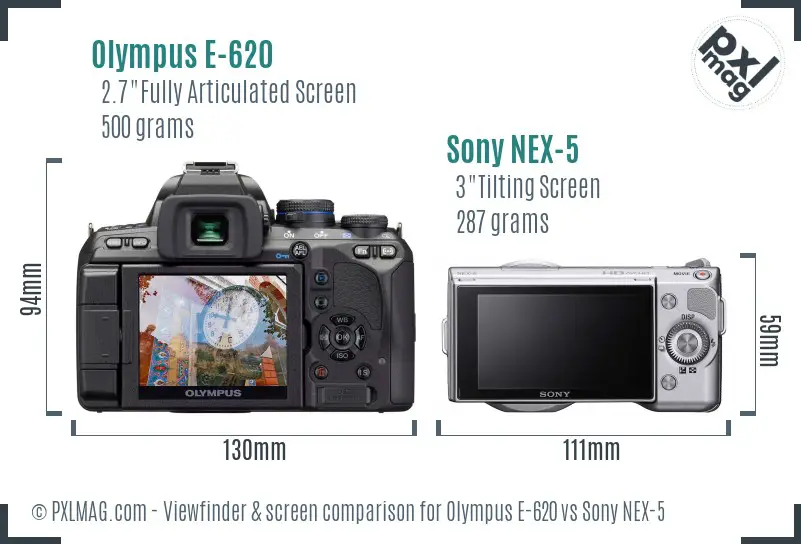 Olympus E-620 vs Sony NEX-5 Screen and Viewfinder comparison