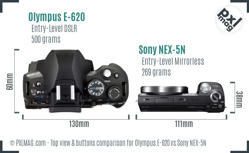 Olympus E-620 vs Sony NEX-5N top view buttons comparison