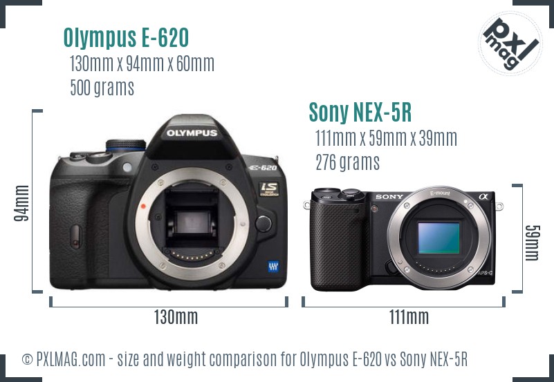 Olympus E-620 vs Sony NEX-5R size comparison