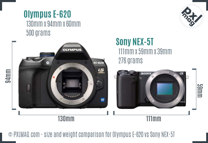 Olympus E-620 vs Sony NEX-5T size comparison