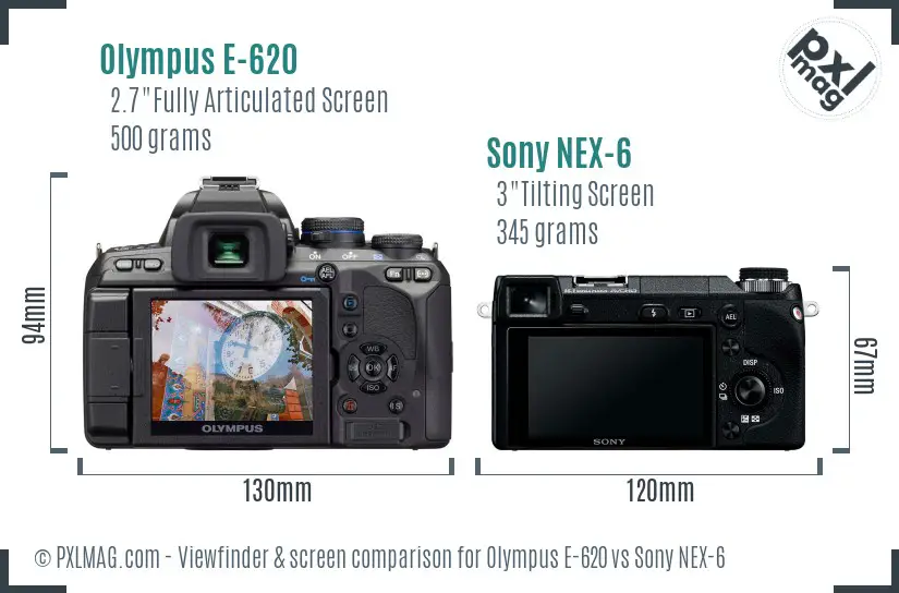 Olympus E-620 vs Sony NEX-6 Screen and Viewfinder comparison