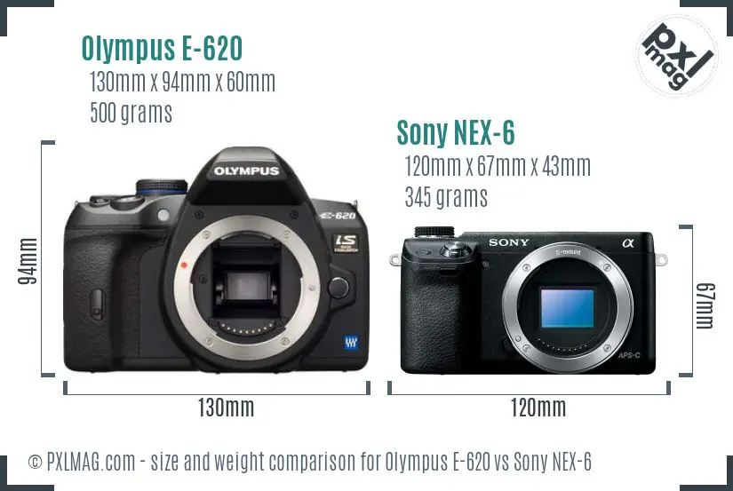 Olympus E-620 vs Sony NEX-6 size comparison