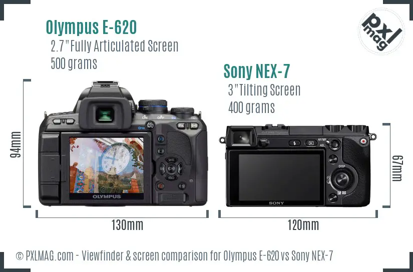 Olympus E-620 vs Sony NEX-7 Screen and Viewfinder comparison