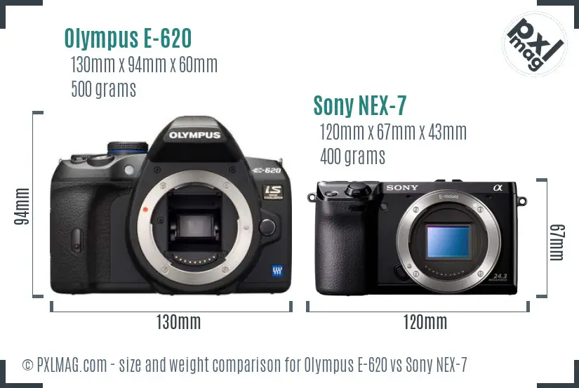 Olympus E-620 vs Sony NEX-7 size comparison
