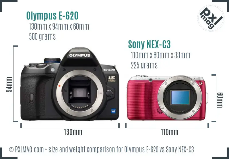 Olympus E-620 vs Sony NEX-C3 size comparison