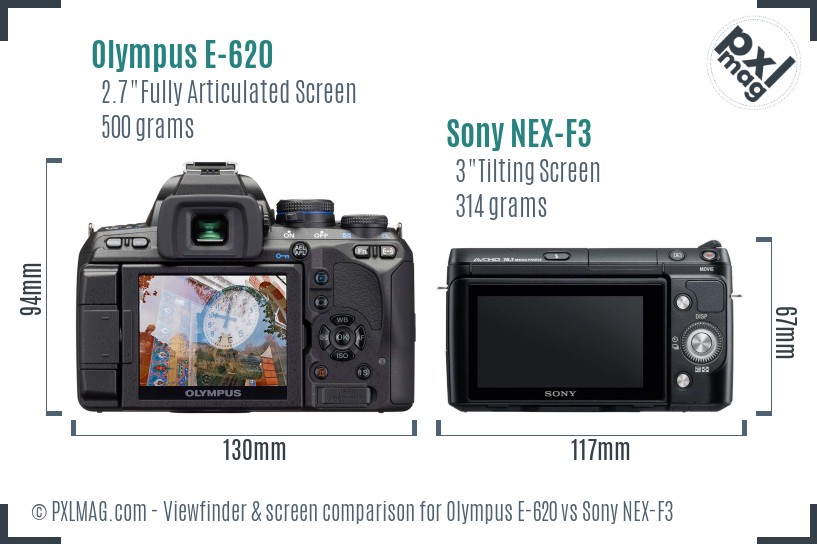 Olympus E-620 vs Sony NEX-F3 Screen and Viewfinder comparison