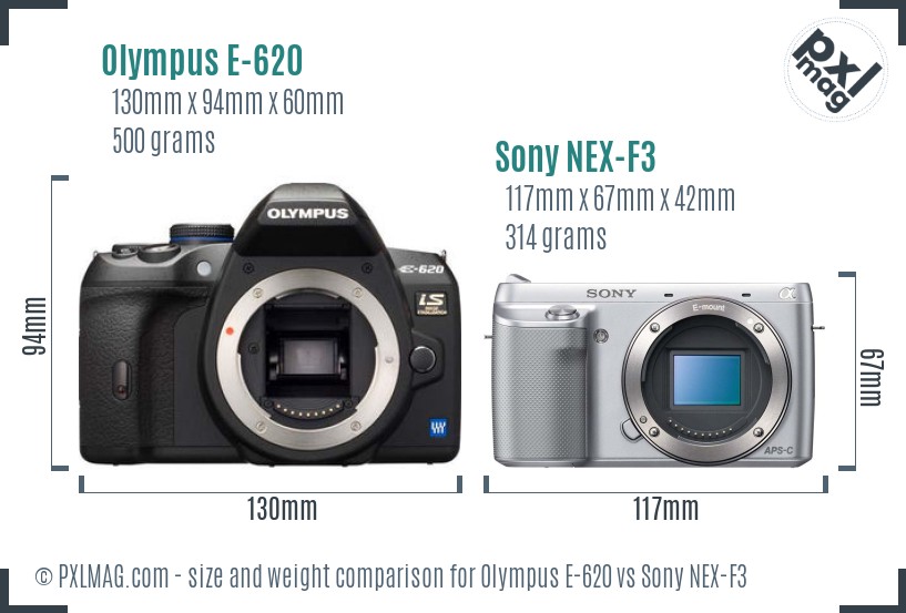 Olympus E-620 vs Sony NEX-F3 size comparison