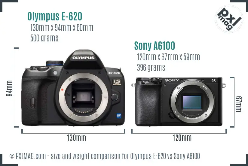 Olympus E-620 vs Sony A6100 size comparison