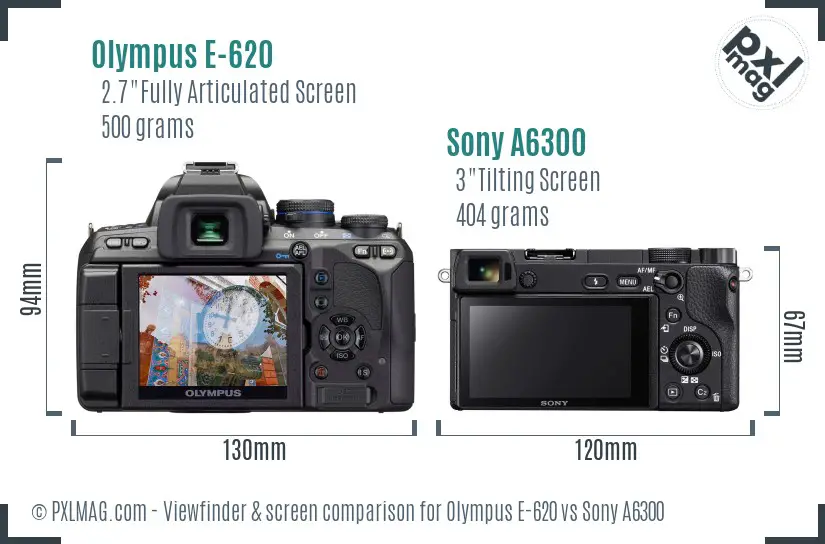 Olympus E-620 vs Sony A6300 Screen and Viewfinder comparison