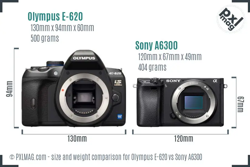 Olympus E-620 vs Sony A6300 size comparison
