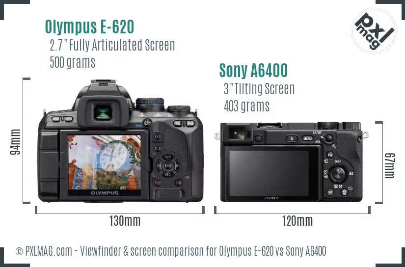 Olympus E-620 vs Sony A6400 Screen and Viewfinder comparison