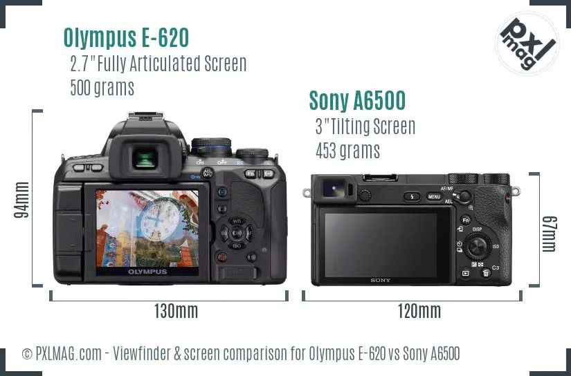 Olympus E-620 vs Sony A6500 Screen and Viewfinder comparison