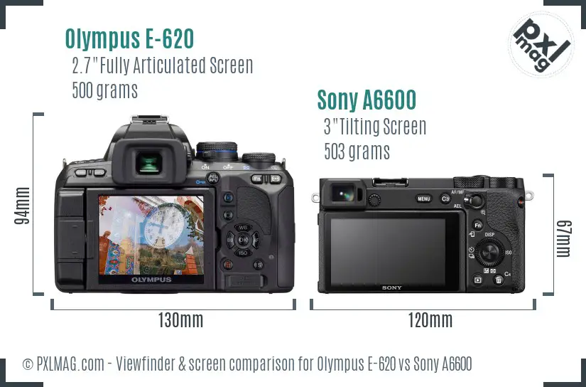 Olympus E-620 vs Sony A6600 Screen and Viewfinder comparison