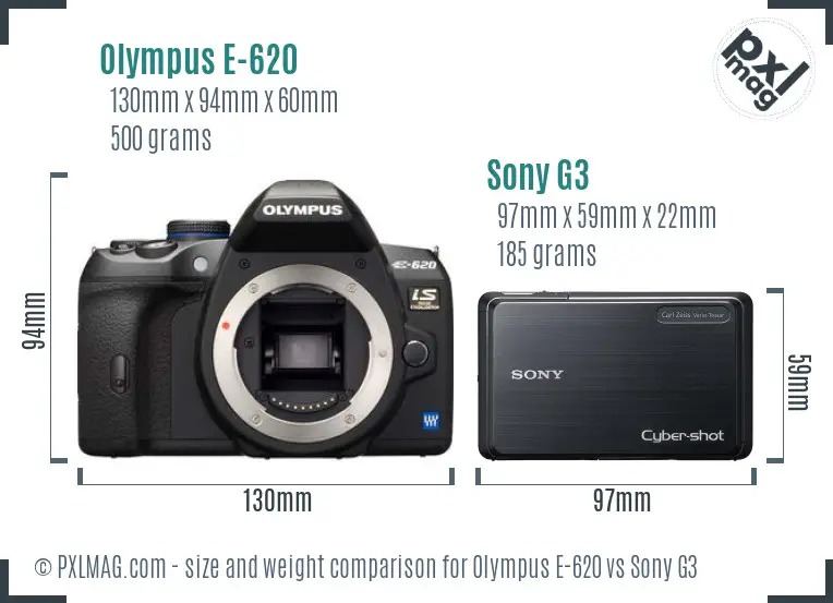 Olympus E-620 vs Sony G3 size comparison