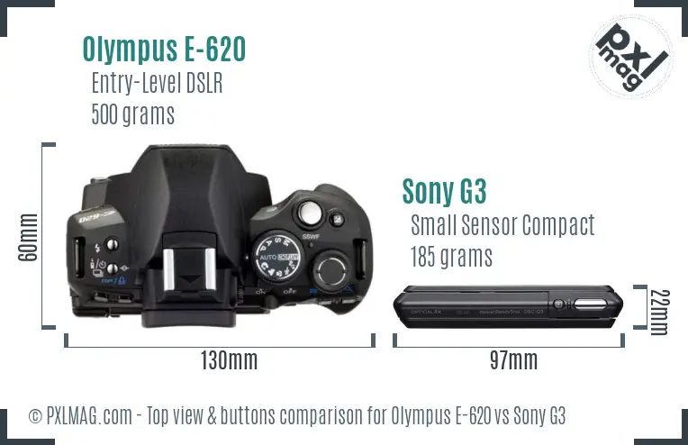 Olympus E-620 vs Sony G3 top view buttons comparison