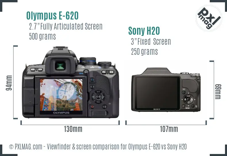 Olympus E-620 vs Sony H20 Screen and Viewfinder comparison