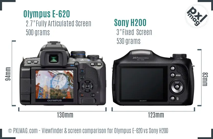 Olympus E-620 vs Sony H200 Screen and Viewfinder comparison