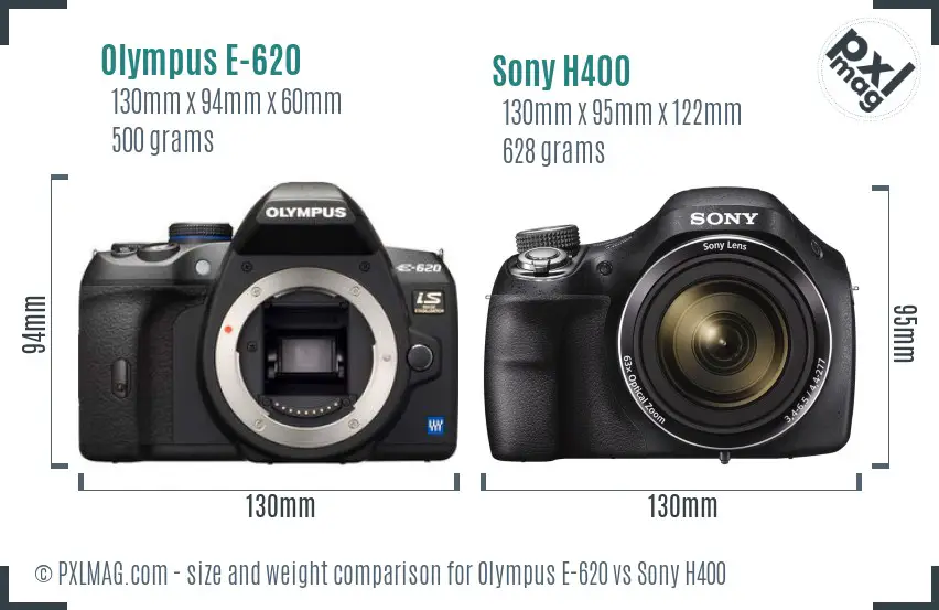 Olympus E-620 vs Sony H400 size comparison