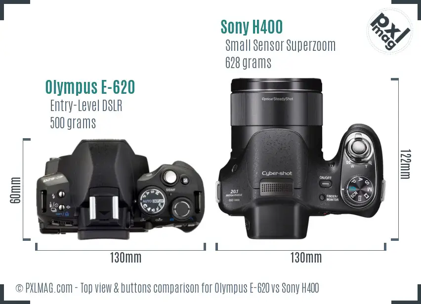 Olympus E-620 vs Sony H400 top view buttons comparison