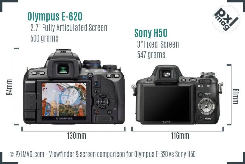 Olympus E-620 vs Sony H50 Screen and Viewfinder comparison