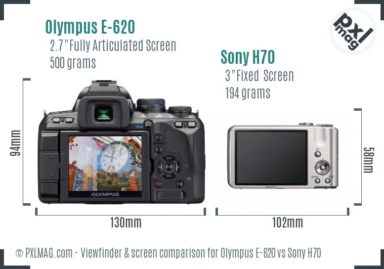 Olympus E-620 vs Sony H70 Screen and Viewfinder comparison