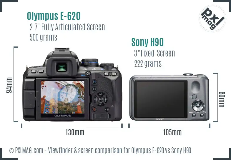 Olympus E-620 vs Sony H90 Screen and Viewfinder comparison