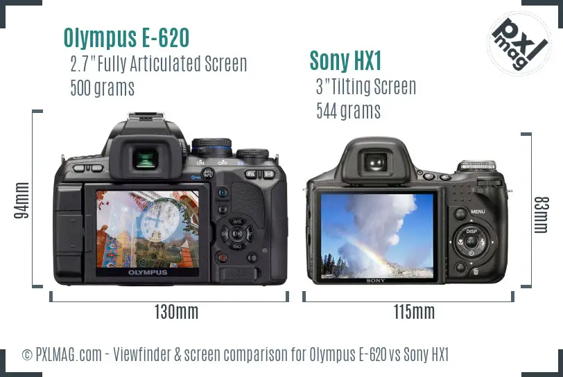 Olympus E-620 vs Sony HX1 Screen and Viewfinder comparison