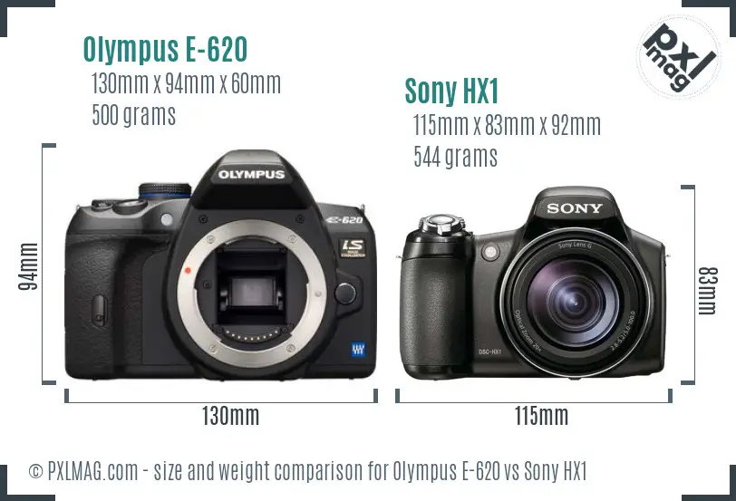 Olympus E-620 vs Sony HX1 size comparison