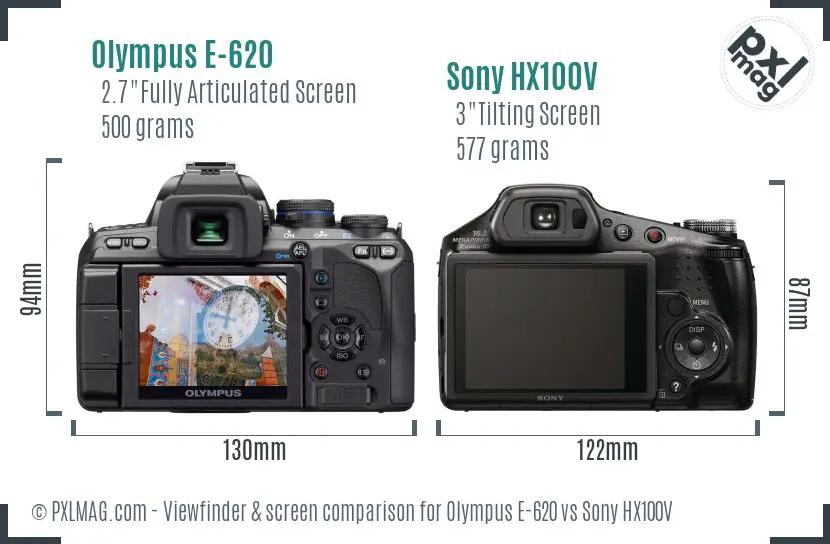 Olympus E-620 vs Sony HX100V Screen and Viewfinder comparison