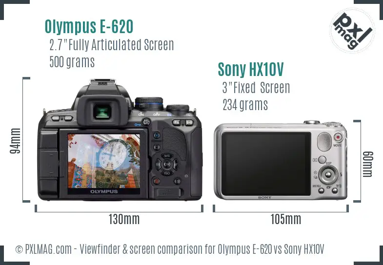 Olympus E-620 vs Sony HX10V Screen and Viewfinder comparison