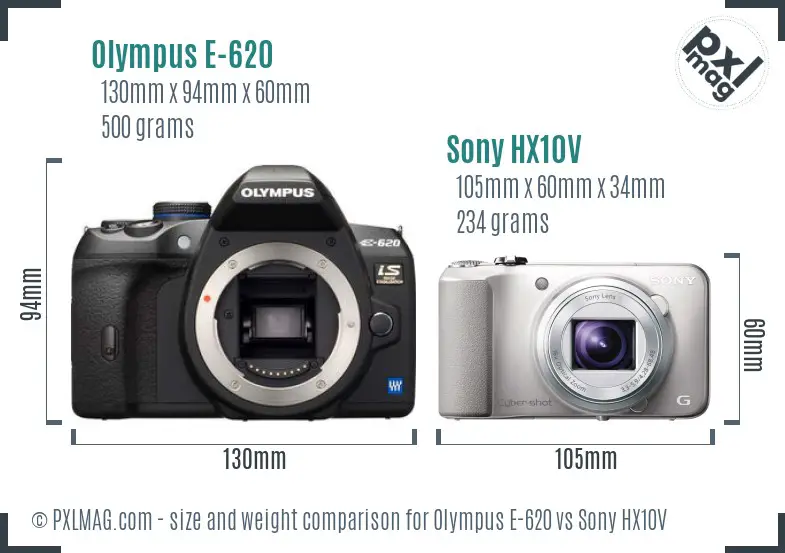 Olympus E-620 vs Sony HX10V size comparison
