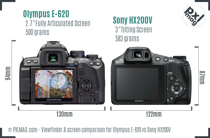 Olympus E-620 vs Sony HX200V Screen and Viewfinder comparison