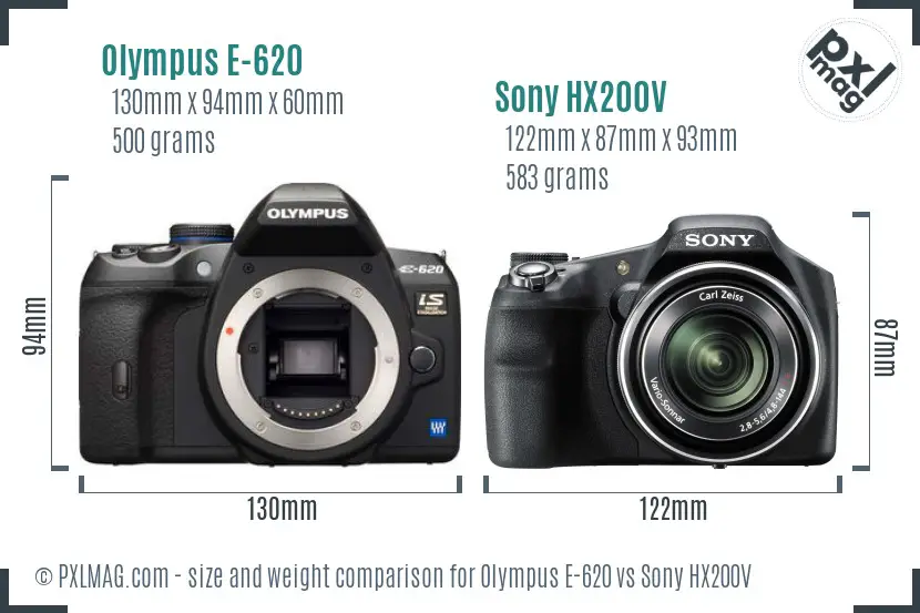 Olympus E-620 vs Sony HX200V size comparison