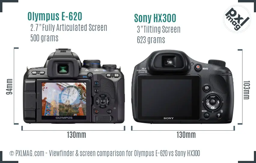 Olympus E-620 vs Sony HX300 Screen and Viewfinder comparison