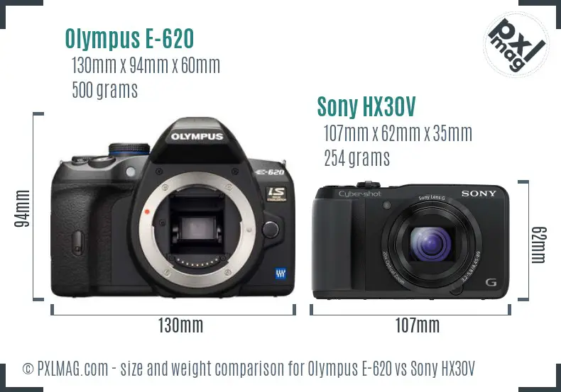 Olympus E-620 vs Sony HX30V size comparison