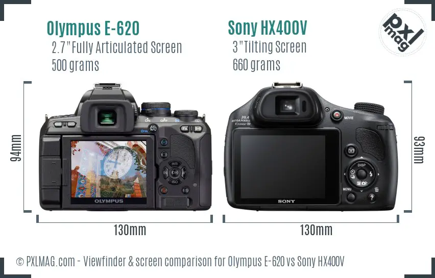 Olympus E-620 vs Sony HX400V Screen and Viewfinder comparison