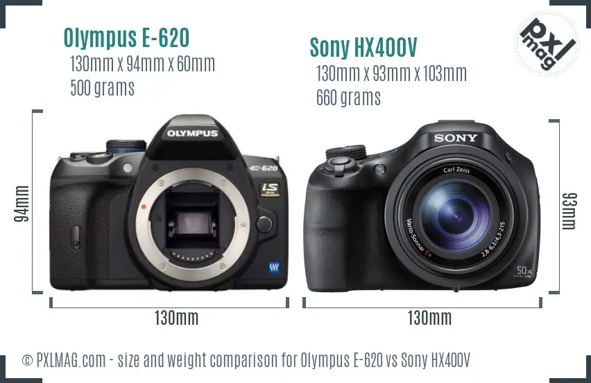 Olympus E-620 vs Sony HX400V size comparison