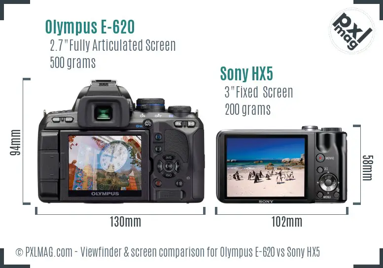 Olympus E-620 vs Sony HX5 Screen and Viewfinder comparison