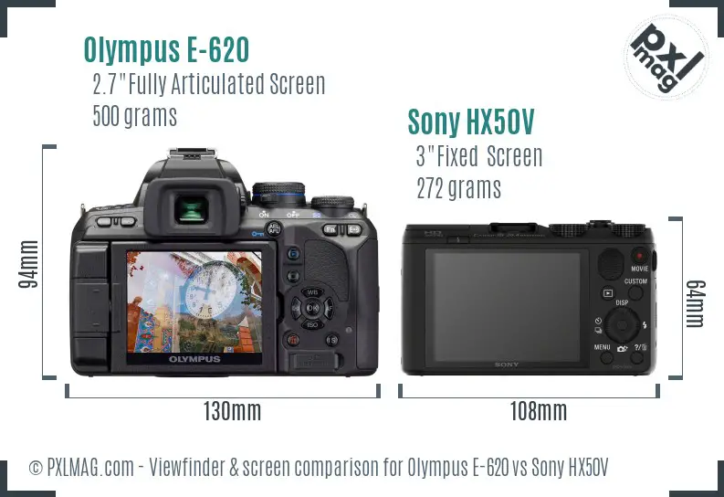 Olympus E-620 vs Sony HX50V Screen and Viewfinder comparison