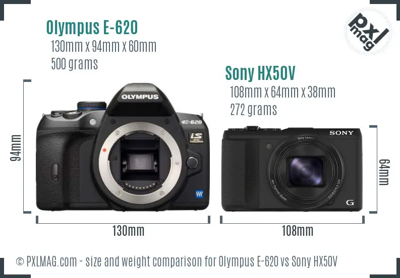 Olympus E-620 vs Sony HX50V size comparison