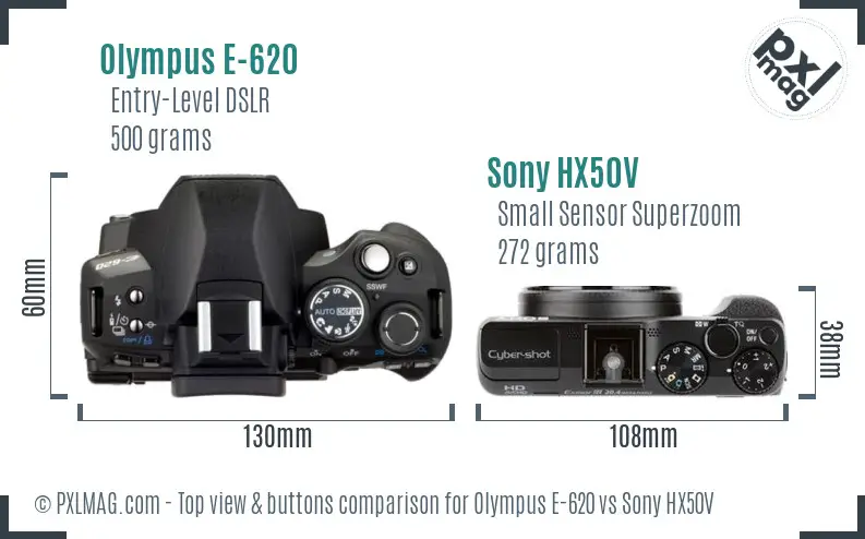Olympus E-620 vs Sony HX50V top view buttons comparison