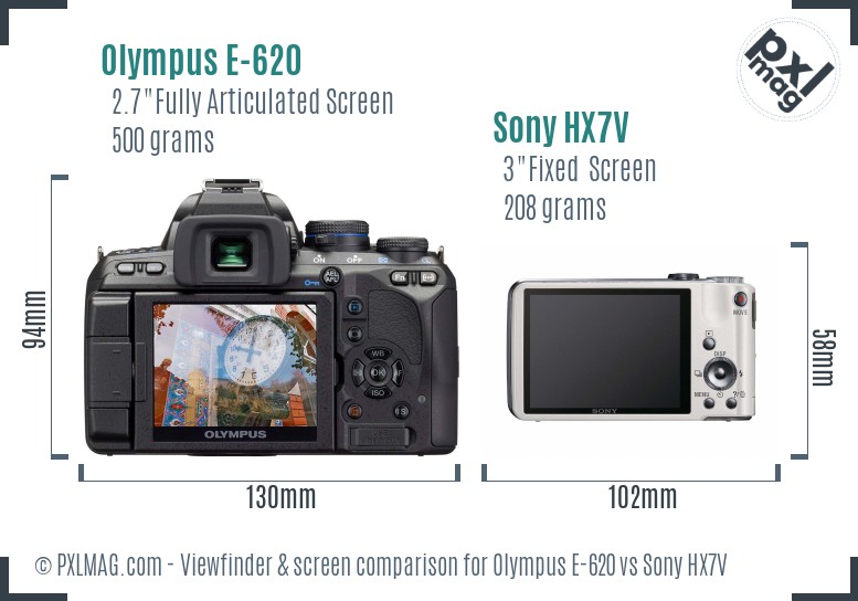 Olympus E-620 vs Sony HX7V Screen and Viewfinder comparison