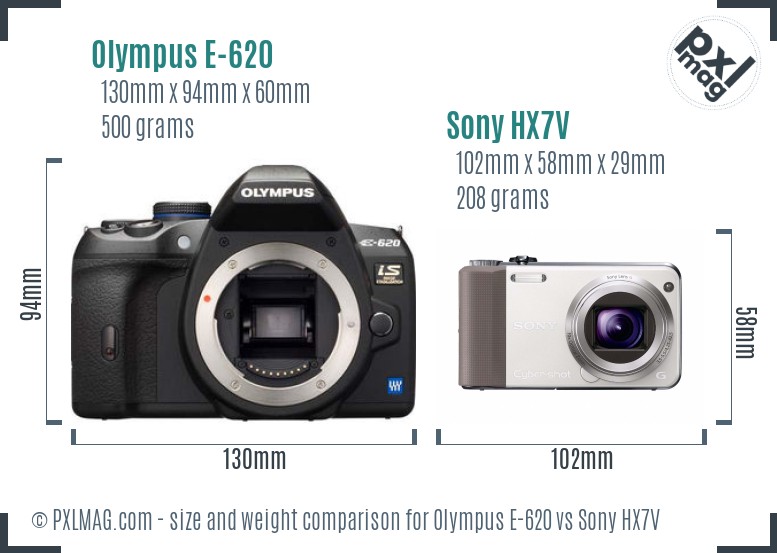 Olympus E-620 vs Sony HX7V size comparison