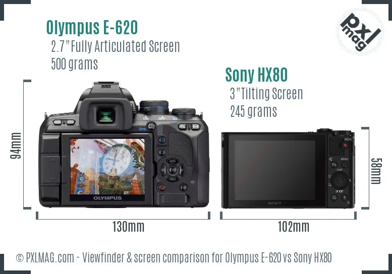 Olympus E-620 vs Sony HX80 Screen and Viewfinder comparison