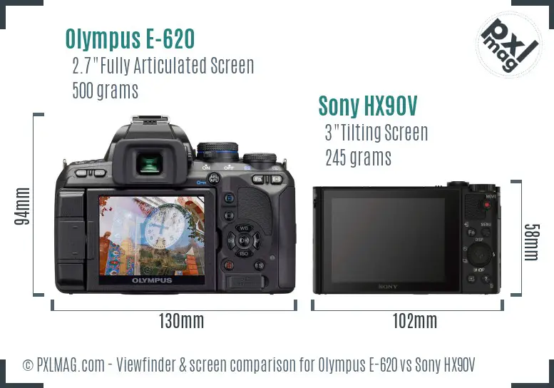 Olympus E-620 vs Sony HX90V Screen and Viewfinder comparison