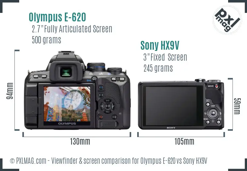 Olympus E-620 vs Sony HX9V Screen and Viewfinder comparison