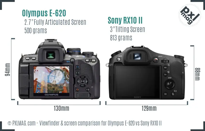 Olympus E-620 vs Sony RX10 II Screen and Viewfinder comparison