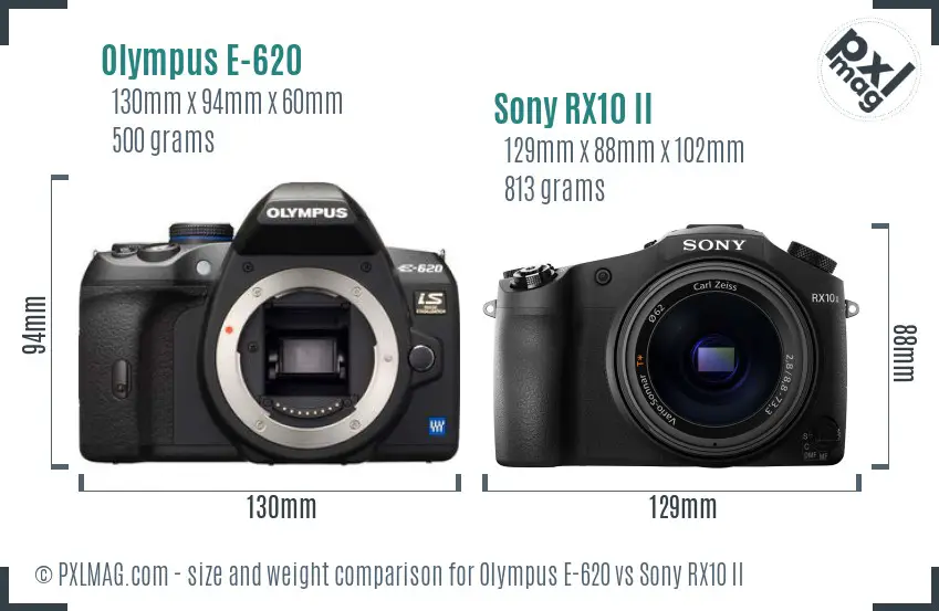 Olympus E-620 vs Sony RX10 II size comparison